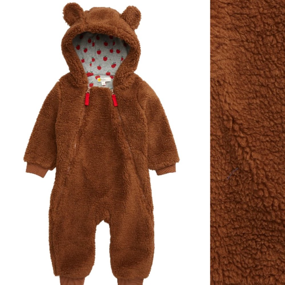 Baby Boden Bear Cozy Fleece Hooded Jumpsuit Bunting